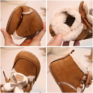 Winter toddler boots with rabbit accents, soft soles, and thick warm faux fur lining