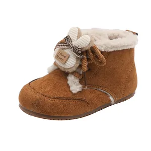 Winter bunny snow boots for toddler girls featuring faux suede and plush fur lining