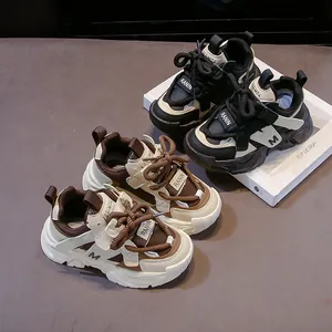 Trendige Kinder-Chunky-Sneaker in Schwarz und Braun mit dicken Gummisohlen