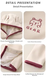 Détails d'une barboteuse pour bébé avec broderie ours et boutons-pression pratiques