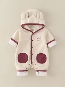 Barboteuse à Capuche pour Nourrisson Oreilles d'Ours Polaire Onesie Manches Longues Combinaison pour Bébé Garçons Filles Chaud Automne Hiver
