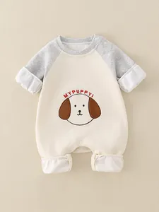 Pagliaccetto Neonato Manica Lunga Stile Coreano Ricamo Cane Cartone Animato Cotone Patchwork Tuta Casual Abbigliamento Neonato
