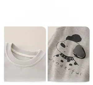Detail of ribbed crew neck and cartoon puppy print with 3D ears on cotton baby sweatshirt