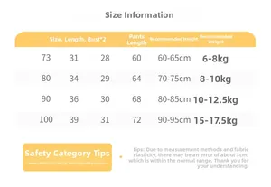 Detailed size information chart for cotton baby overalls suit with height and weight guides