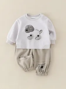 Baby Jungen Baumwollmischung Sweatshirt Und Jogginghose Outfit Cartoon Hund Print Lässige Kleidung Für Kleinkinder Für Frühling Herbst
