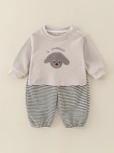 Sweat-shirt en Coton Décontracté pour Bébé et Pantalon Rayé avec Chien de Dessin Animé Imprimé Tenues pour Nourrissons