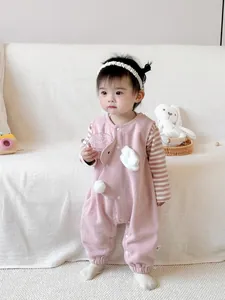 Toddler Baby Girl Pink Striped Long Sleeve T-Shirt And Rabbit Overalls Clothing Set Cotton Soft Spring Autumn Outfit