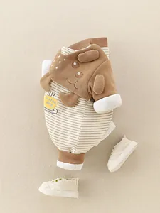 Ensemble bébé en velours côtelé avec motif chiot marron et pantalon à rayures