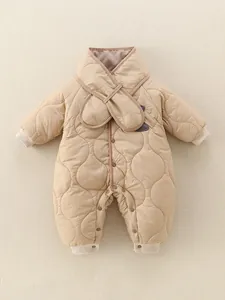 Baby Winter Padded Romper Quilted Warm Thickened Bodysuit For Newborn Infants Khaki One Piece Jumpsuit Outwear