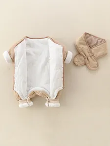 Quilted infant bodysuit and matching scarf set in warm beige for winter warmth