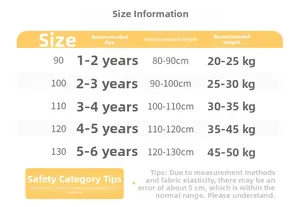 Size information chart for toddler girls winter outfit including height and weight details