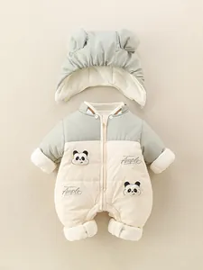 Combinaison hiver bébé garçon doublée polaire avec écusson panda et capuche à oreilles