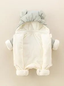 Combinaison hiver bébé vert clair avec doublure polaire chaude et capuche à oreilles