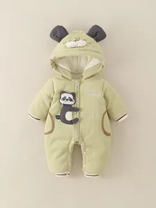 Baby Panda Romper met Capuchon Verdikte Gewatteerde Fleece Jumpsuit Winter Warm Outdoor Bodysuit voor Baby Jongens Meisjes