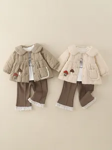 Toddler Girl Winter Clothing Outfit Quilted Thickened Warm Jacket T-Shirt Pants Korean Style Cute Mushroom Pattern Clothes