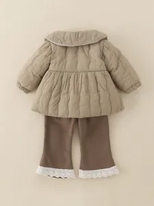 Winter toddler girl 2-piece set with quilted jacket and lace-trimmed flare pants