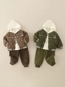 Kleinkinder Jungen Winter Wattierte Jacke Kapuzenpulli Und Hose Outfit Fleece Gefüttert Verdickt Warm Koreanischer Stil Hasen Kleidung