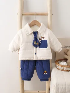 Tenue d'Hiver Rembourrée Matelassée pour Bébé Garçon Veste Et Pantalon Broderie Chien de Dessin Animé Vêtements Décontractés