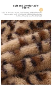Detailed texture of soft leopard print faux fur fabric with Class A safety standard rating