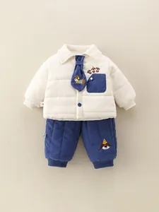 Ensemble d'hiver matelassé pour bébé avec veste brodée d'un chien et pantalon épais