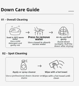 Care guide for baby down vest showing washing instructions and maintenance details