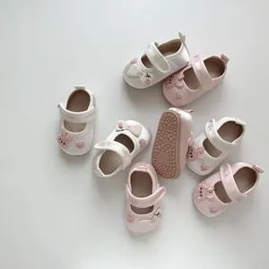 Baby Mädchen Süße Hasen Stickerei Mary Jane Lauflernschuhe Satin Klettverschluss Weiche Sohle Rutschfeste Prinzessin Erstlingsschuhe