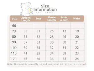 Size chart detail for girls thermal fleece loungewear set with detailed measurements