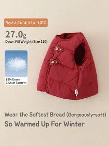 Red lightweight duck down vest for kids with Chinese knot buttons and Fu character