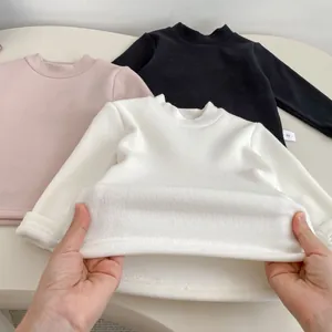 Toddler thermal fleece-lined shirts showing stretch fabric and soft pastel colors