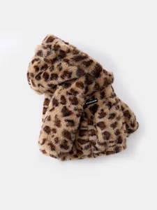 Toddler girl leopard print faux fur hooded coat with thick plush lining for winter warmth