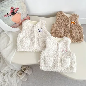 Gilet en Polaire Sherpa d'Hiver pour Enfants Motif Dessin Animé Lapin Ours Panda Veste Sans Manches Chaude Épaissie