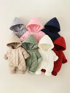 Barboteuse à Capuche Matelassée Automne Hiver pour Nourrissons Combinaison en Polaire Épaissie Combinaison Rembourrée Chien de Dessin Animé Bébé Vêtements d'Extérieur Chauds