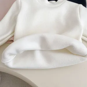 Kids warm long sleeve fleece lined t-shirt with cozy white inner thermal texture