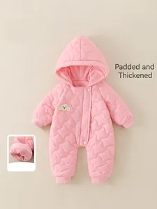 Barboteuse d'hiver rose matelassée pour bébé avec doublure polaire et broderie