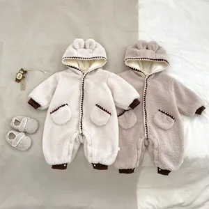 Süßes Säuglings-Sherpa-Fleece-Kapuzen-Strampler Bärenohr Verdickter Winter-Jumpsuit Für Baby-Jungen Mädchen Warmer Weicher Fleece-Anzug