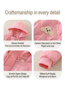 Combinaison d'hiver rose pour bébé avec patch de chien et capuche classique