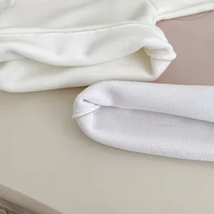 Close-up of thick fleece lining and durable stitching on soft winter thermal tops