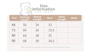 Tableau des tailles détaillé pour barboteuse bébé d'hiver avec mesures du 66 au 90