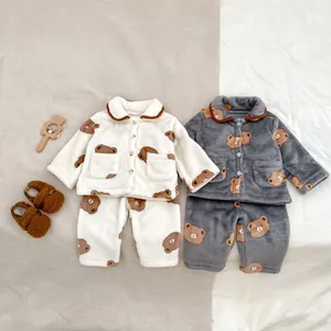 Pyjama Bébé Garçon Hiver En Polaire Épaisse Ours Dessin Animé Haut À Manches Longues Et Pantalon Vêtements De Nuit Chauds
