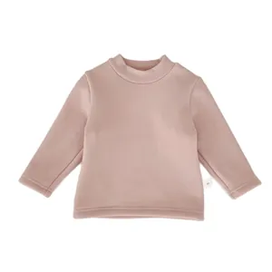 Winter fleece-lined dusty rose mock neck toddler top in soft solid color cotton fabric