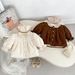 Baby Girls Thickened Winter Corduroy Jacket Fleece Lined Coat With Sweet Lace Turndown Collar For Toddlers Warm Outerwear