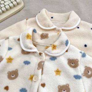 Winter fleece pyjamaset voor peuterjongens met berenprint en zachte knopen