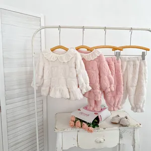 Pyjama en polaire pour filles avec col à volants en velours corail doux hiver