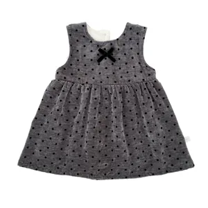 Kleinkind Mädchen Winter Polka-Dot Weste Kleid mit Schleife in dickem grauem Vlies