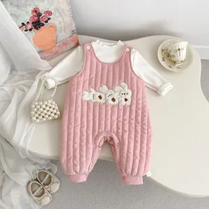 Baby Girls Winter Thickened Quilted Romper Fleece Lined Cute Rabbit Jumpsuit Newborn Warm Outfits Two Piece Set Clothing