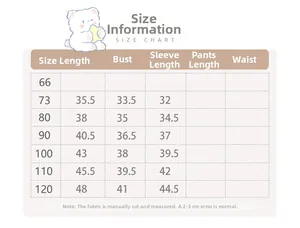 Size chart for winter baby polka dot hooded jacket with specific measurements in cm