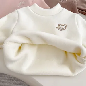 Cozy winter fleece sweatshirt for kids with cute bear embroidery in three colors