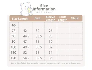 Size chart for girls winter padded jacket with length, chest and sleeve measurements