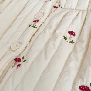 Winter girls quilted warm coat with mushroom embroidery and plush lining buttons