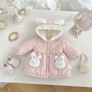 Baby Girl Winter Padded Coat Thick Fleece Lined Hooded Rabbit Ear Jacket Warm Outdoor Clothing For Infants Toddlers Pink